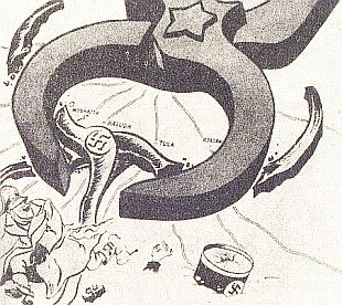 Schlacht bei Kursk.
Zeitgenössische sowjetische Karikatur